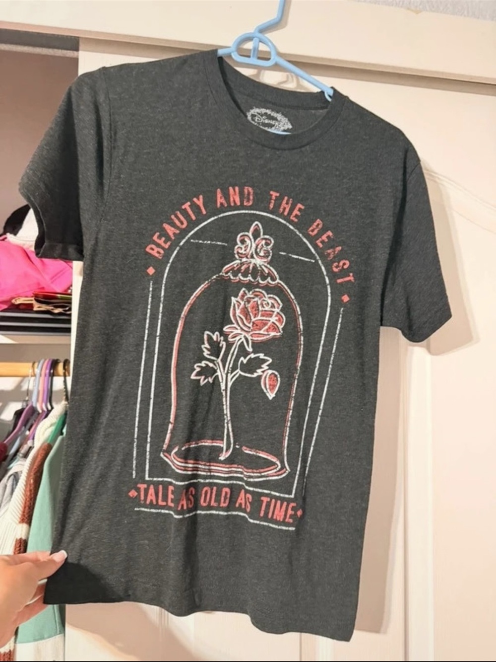 Size XS Disney Beauty and the Beast Gray Rose Graphic Tee